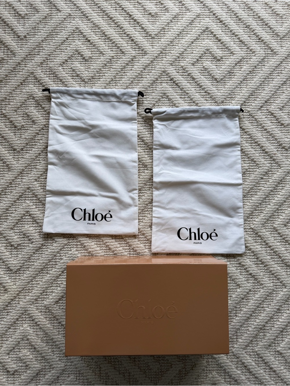 Chloé Shoebox with Dust Bags in White and Tan